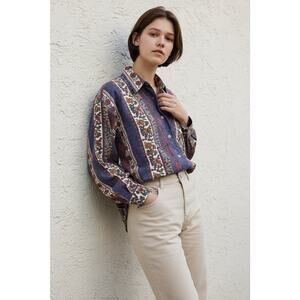 Vintage Red Rover Women's S Floral Foliage All Over Print Shirt Cottagecore